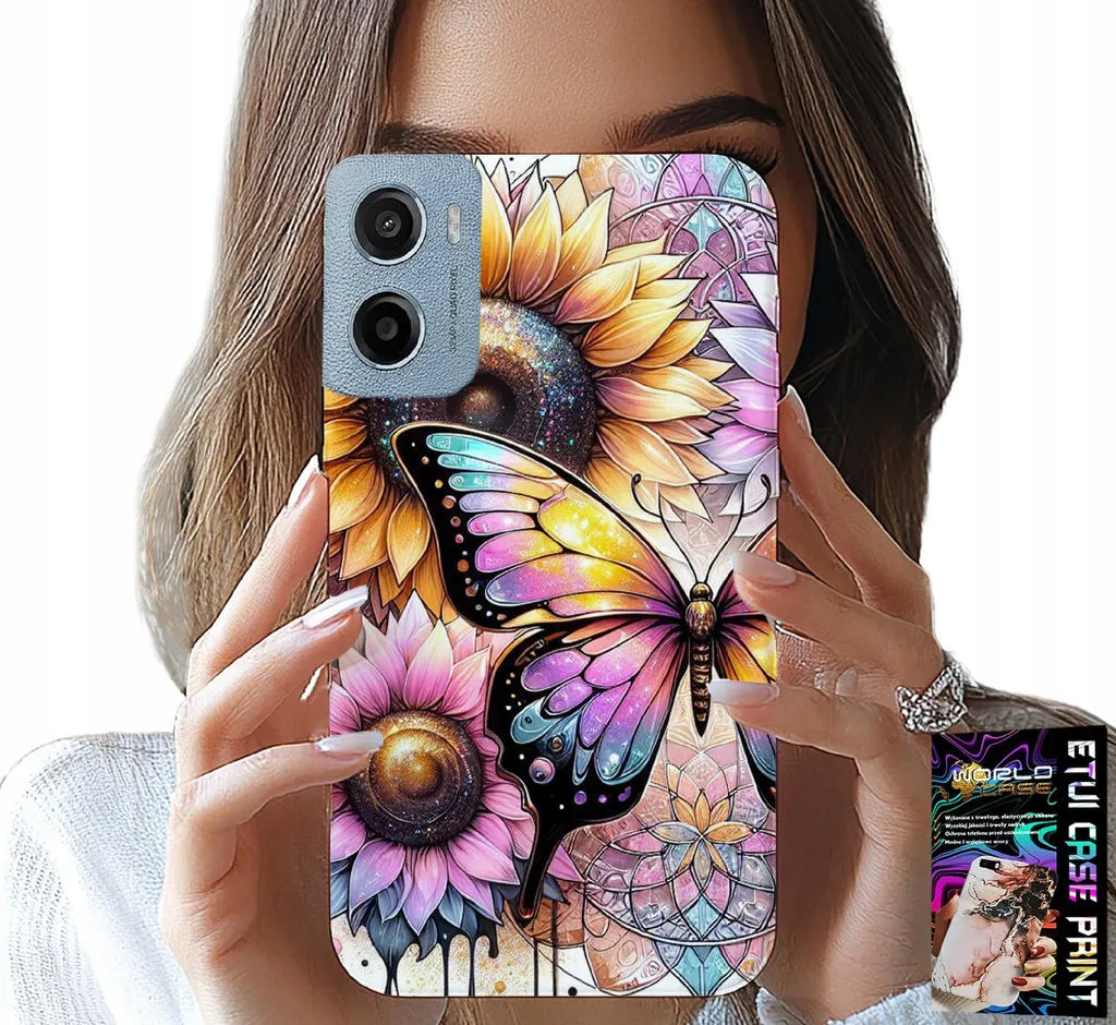 Custodia per Motorola E15 / G05 - Girasole con farfalla, custodia + pellicola protettiva