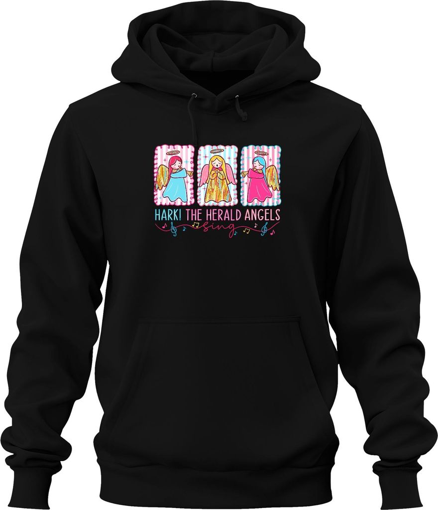 Hark The Herald Angels Sing Weihnachten Engel Pastell Geschenk Uni Hoodie Kapuzenpullover, Schwarz, XL