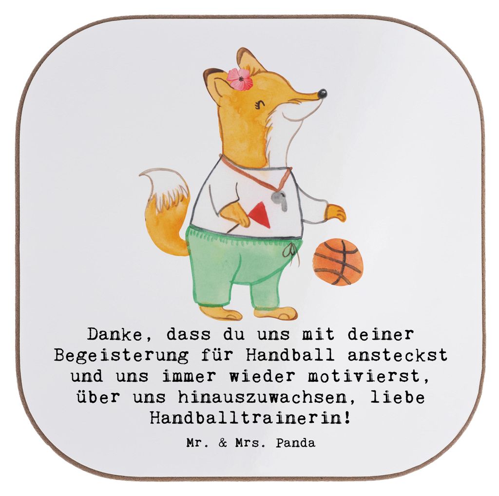 Mr. & Mrs. Panda Tassen Untersetzer Handball Trainerin Dankeschön - Weiß - Geschenk, herzliche Geste, Coaster, Spielerentwicklung, Fairness, Desi...