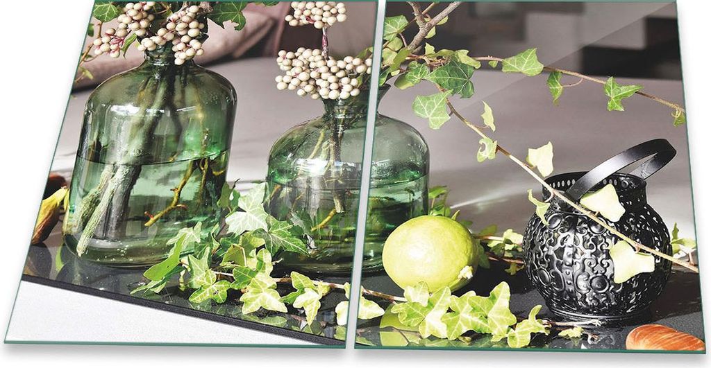Herdabdeckplatte Glaskeramik 2-Teilig 2x40x52 Pflanzen Grün Abdeckung Spritzschutz