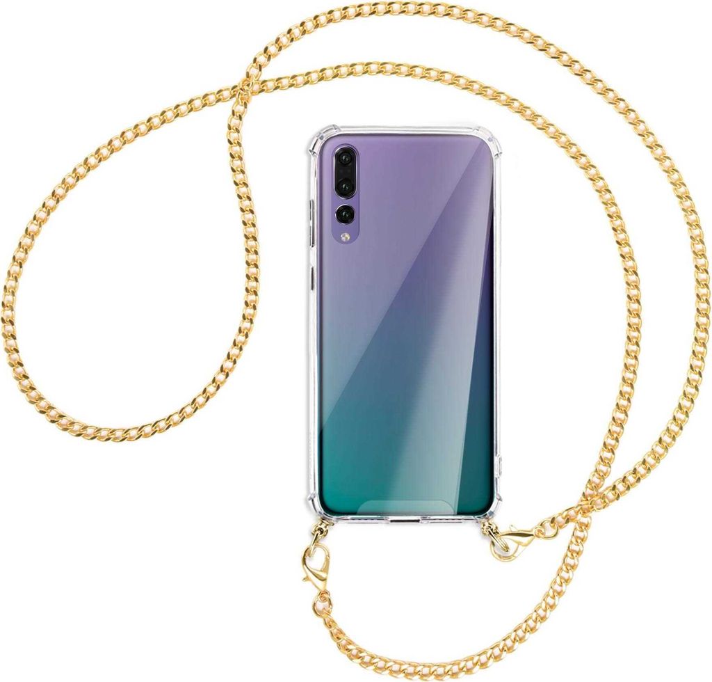 Handykette Backcover-Schutzhülle mit Band (Metall goldfarben) für Huawei P20 Pro - goldfarbene Kette