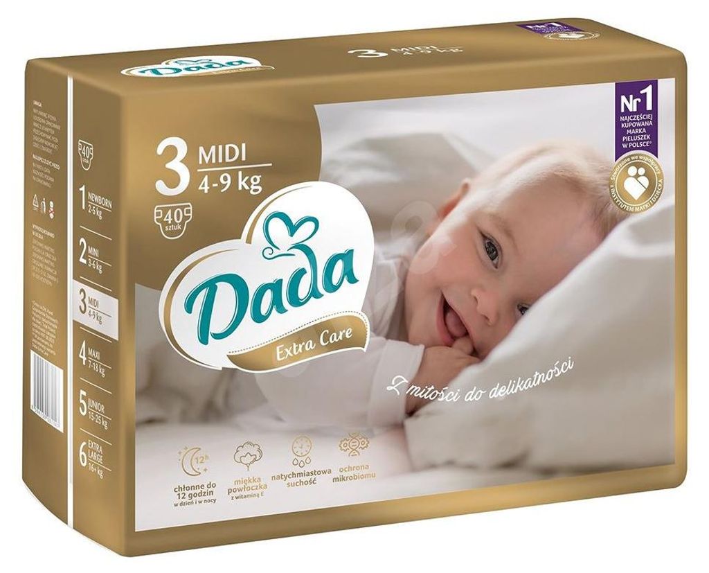 Pieluszki dziecięce jednorazowe DADA Extra Care 3 MIDI 4-9 Zdjęcie produktu 