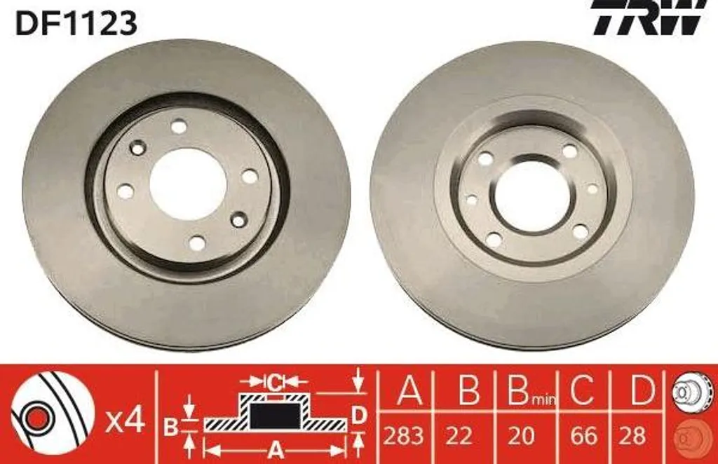 Paire de disques de frein arrière TRW DF1123 pour Citroën ZX et Xsara