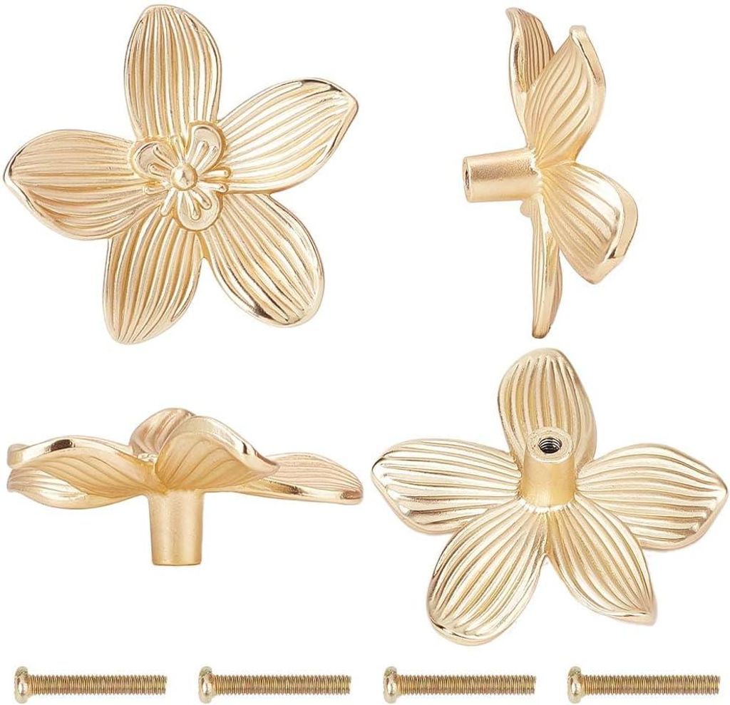 goldene Blumen-Schubladengriffe aus Zinklegierung mit Schrauben für Küche und Wohnzimmer
