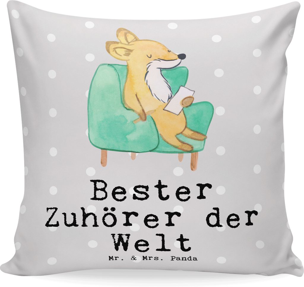 Mr. & Mrs. Panda kuschelkissen 40x40 Fuchs Bester Zuhörer der Welt - Grau Pastell - Geschenk, Geschenkidee, Dankeschön, zier kissen, Freund, Loun...