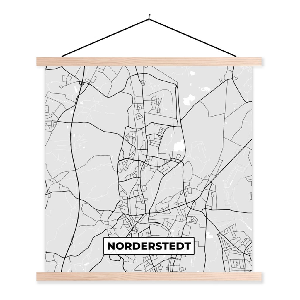 MuchoWow Textilposter Deutschland - Karte - Norderstedt - Karte 60x60 cm mit holzfarbenen Rahmen - Wanddekoration