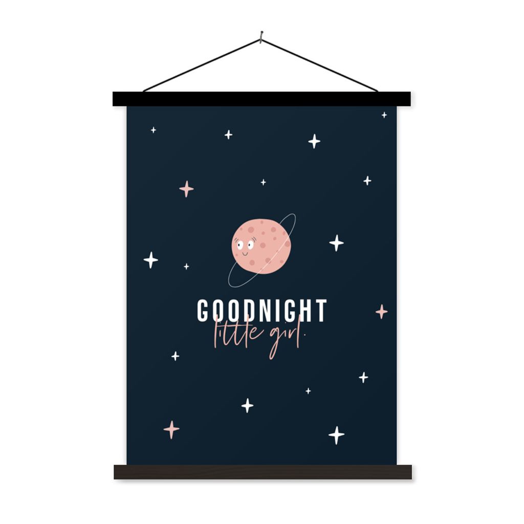MuchoWow Textilposter Zitate - Kinder - Gute Nacht kleines Mädchen - Sprichwörter - Kinder - Baby - Mädchen 90x120 cm mit schwarzem Rahmen - D...