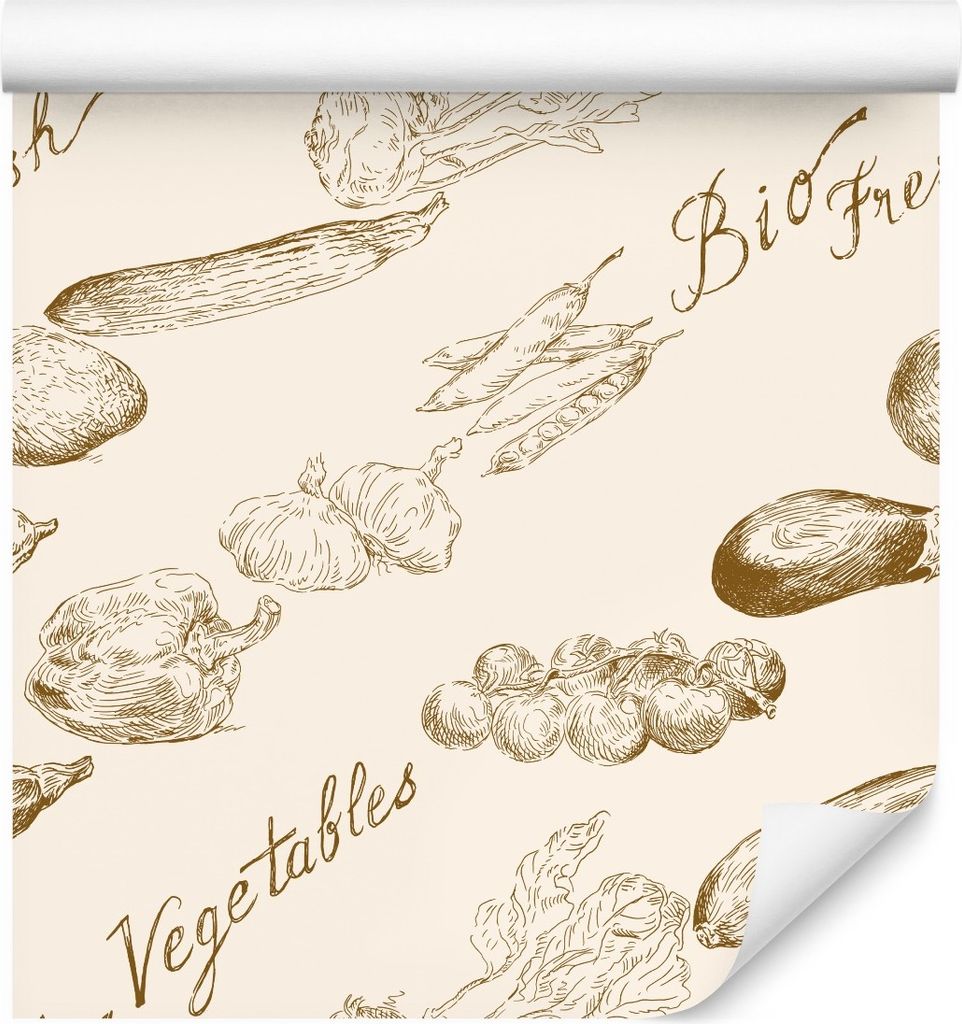 10m VLIES TAPETE Rolle Esszimmer Essen Gemüse Bohnen Rüben Knoblauch XXL