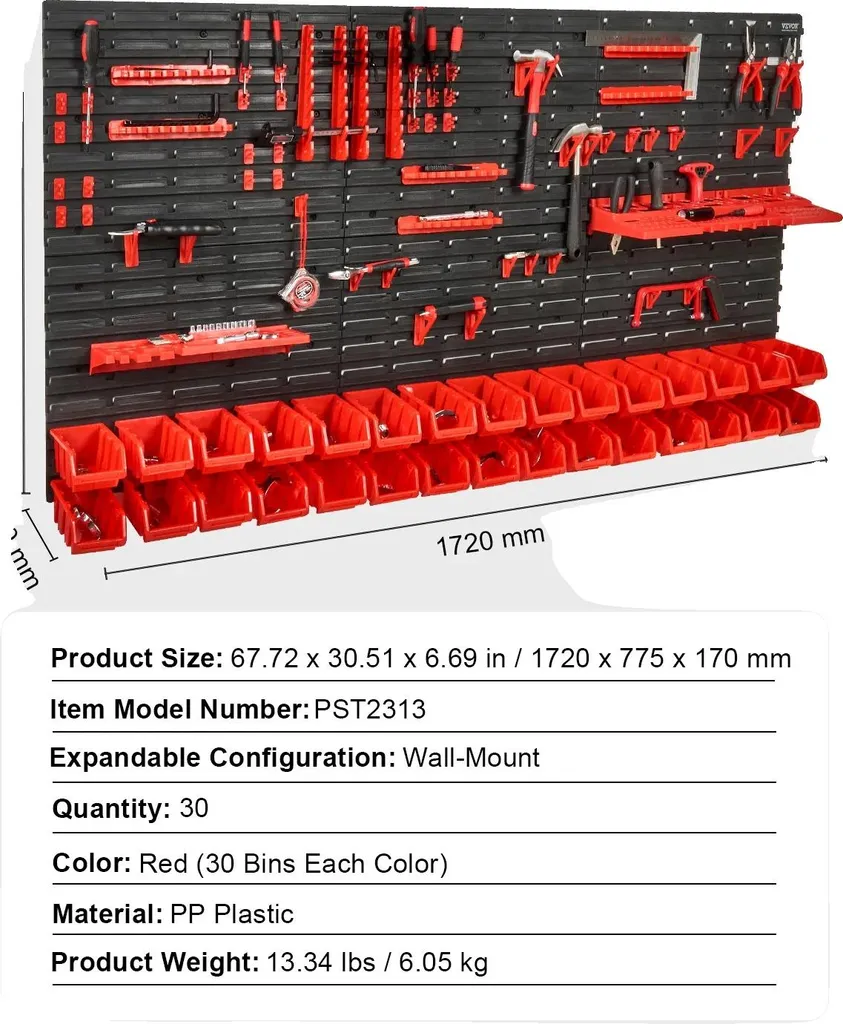 Bac de rangement mural empilable 30 pcs - Kit organisation atelier noir