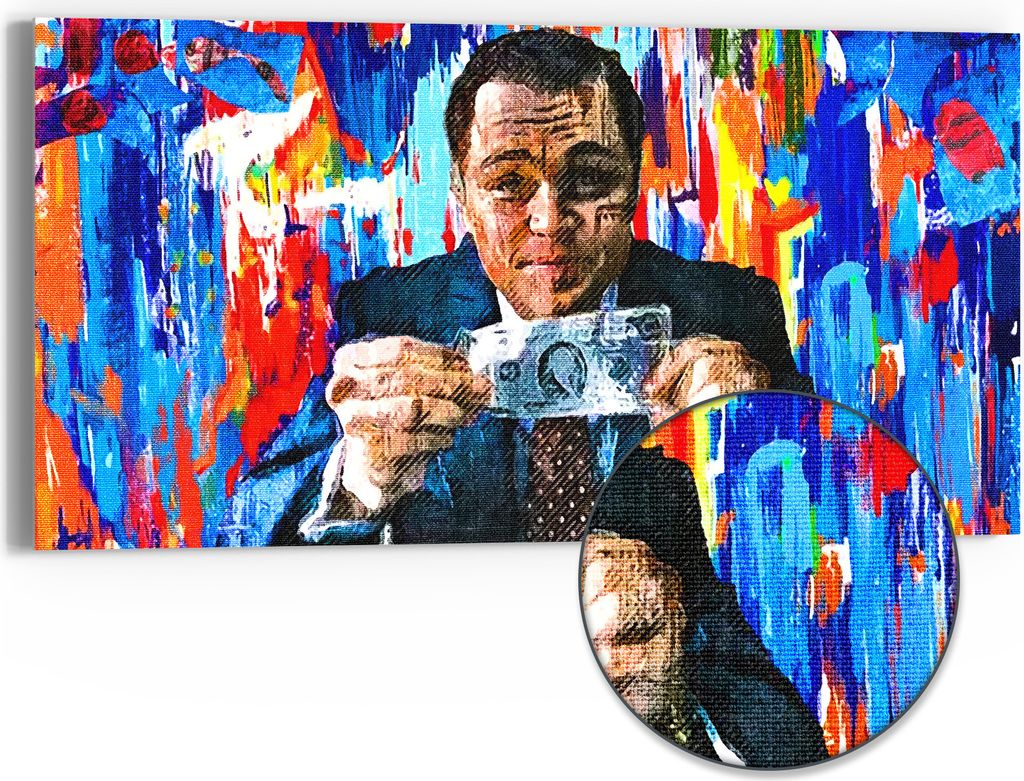 DEQOART Hybrid Leinwand Bild 60x30 cm 'Macht des Geldes' Wandbild Glas flach modern