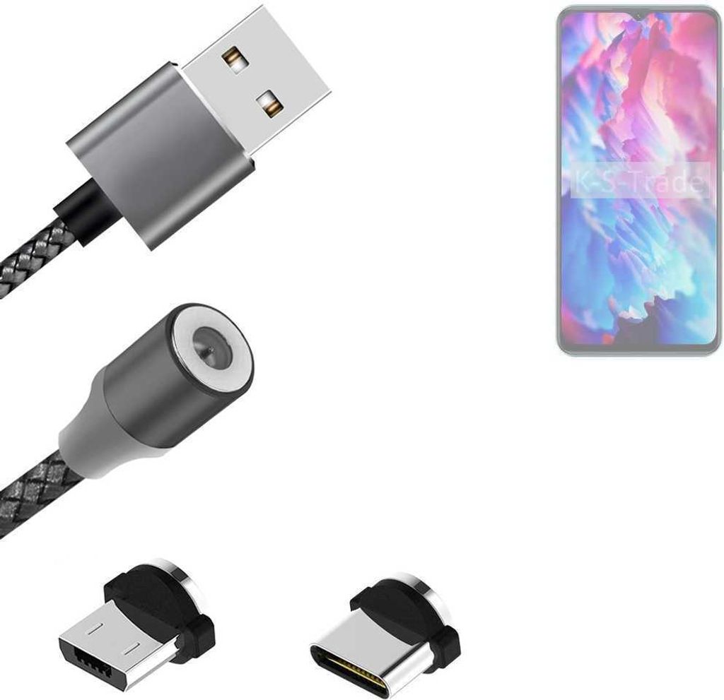K-S-Trade Hochwertiges Magnet-Lade-kabel Sync-Kabel Daten-Kabel für Cubot A1 mit USB-Typ-C-Anschluss und Micro-USB-Anschluss 2A bis zu 480mbps