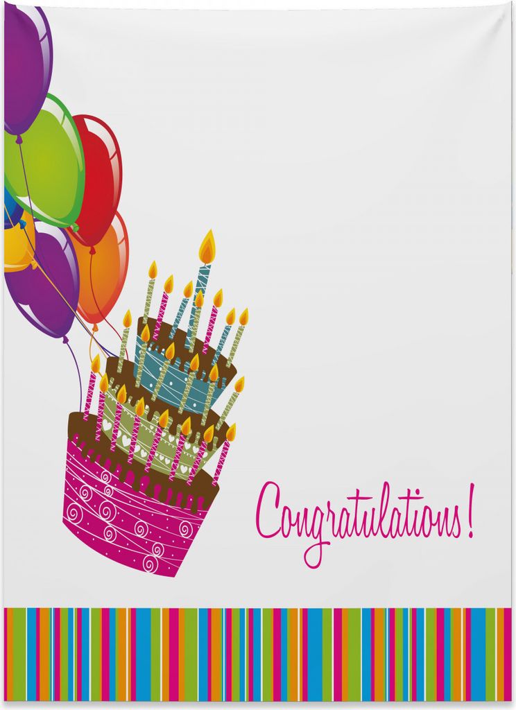 Abakuhaus Geburtstag Wandteppich, Herzlichen Glückwunsch Kuchen aus Weiches Mikrofaser Stoff Kein Verblassen Klare Farben Waschbar, 110 x 150 cm, ...