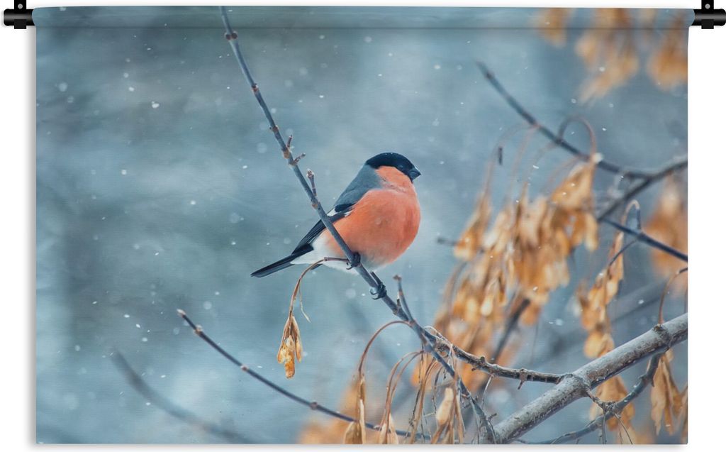 MuchoWow Wandteppich Wandbehang Rotkehlchen - Vogel - Schnee - Herbstliche Blätter 120x80 cm Tapisserie Dekoration Wandtuch - Wanddekorationen -...