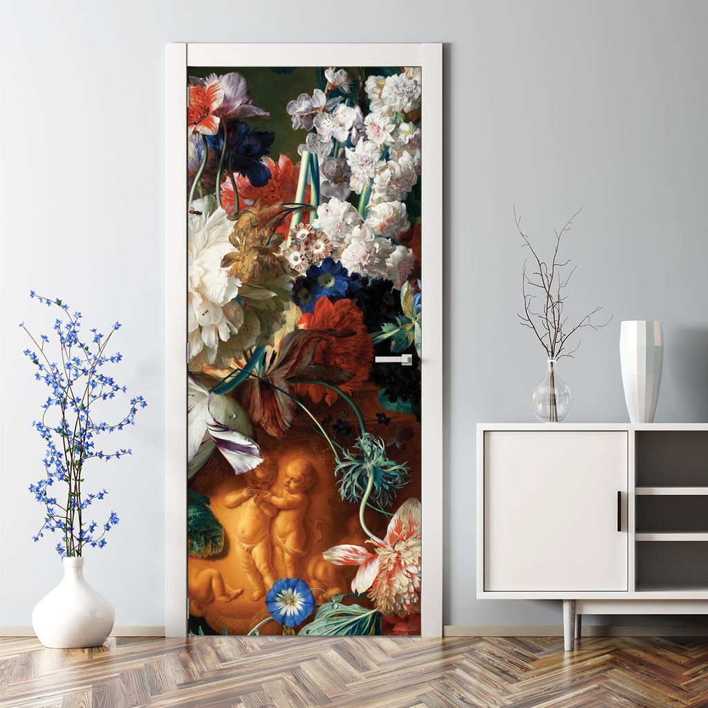 Dekorative Türaufkleber selbstklebend Klebefolie Türtapete Türfolie Holländische Blumen 77 x 200 cm