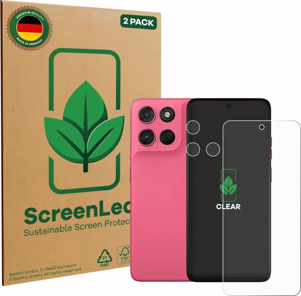 2x ScreenLeaf Schutzfolie für Motorola Moto G57 Power (Display+Kamera) nachhaltiger Displayschutz Display Schutz Folie Klar Transparent