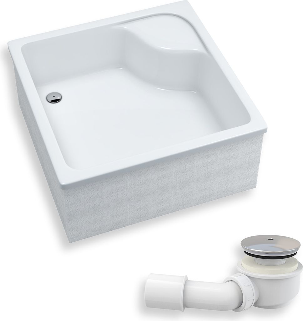 BADLAND Duschwanne Quadratisch Dante 80x80x41 cm mit Ablaufgarnitur Gratis