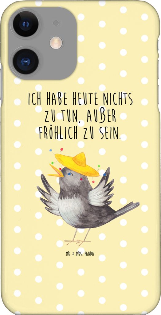 Mr. & Mrs. Panda Iphone 11 Handyhülle Rabe Sombrero - Gelb Pastell - Geschenk, Elster, Vogel, Handy Schutzhülle, XR, Vögel, Gute Laune, Motivati...