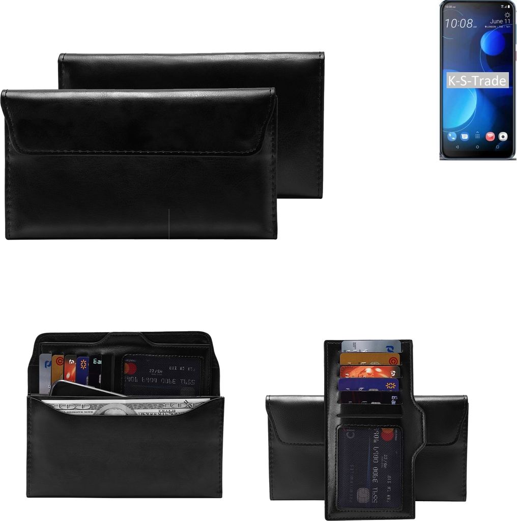 K-S-Trade Handy Hülle kompatibel mit HTC Desire 19 Plus Schutz Hülle Tasche Schutz Case Handytasche Kunstleder schwarz, 1x