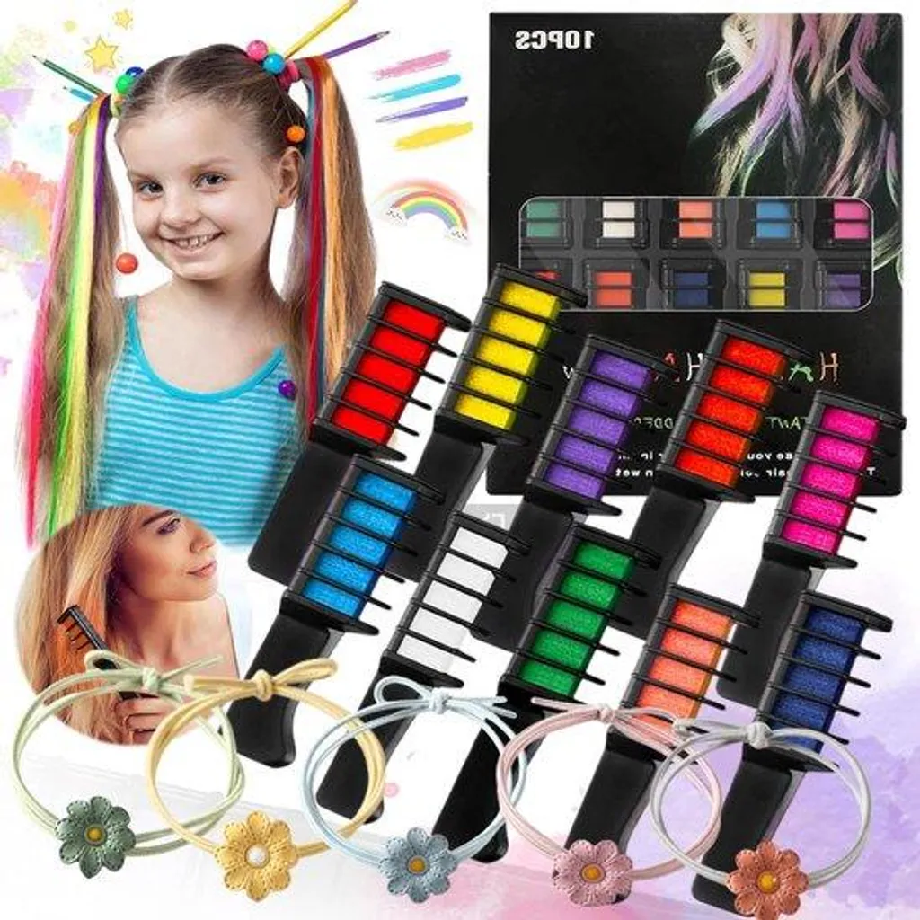 Craies cheveux lavables à l'eau - 10 couleurs intenses pour faire la fête