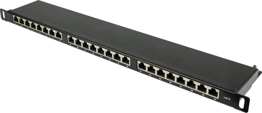 Panneau de Brassage 19 Pouces Cat 6 24 Ports 0.5U Noir Good Connections