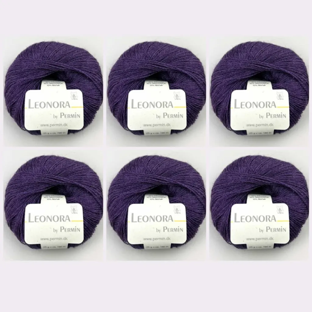 Fil Soie et Kid Mohair Leonora Permin - Pack 6 pelotes aubergine n°26