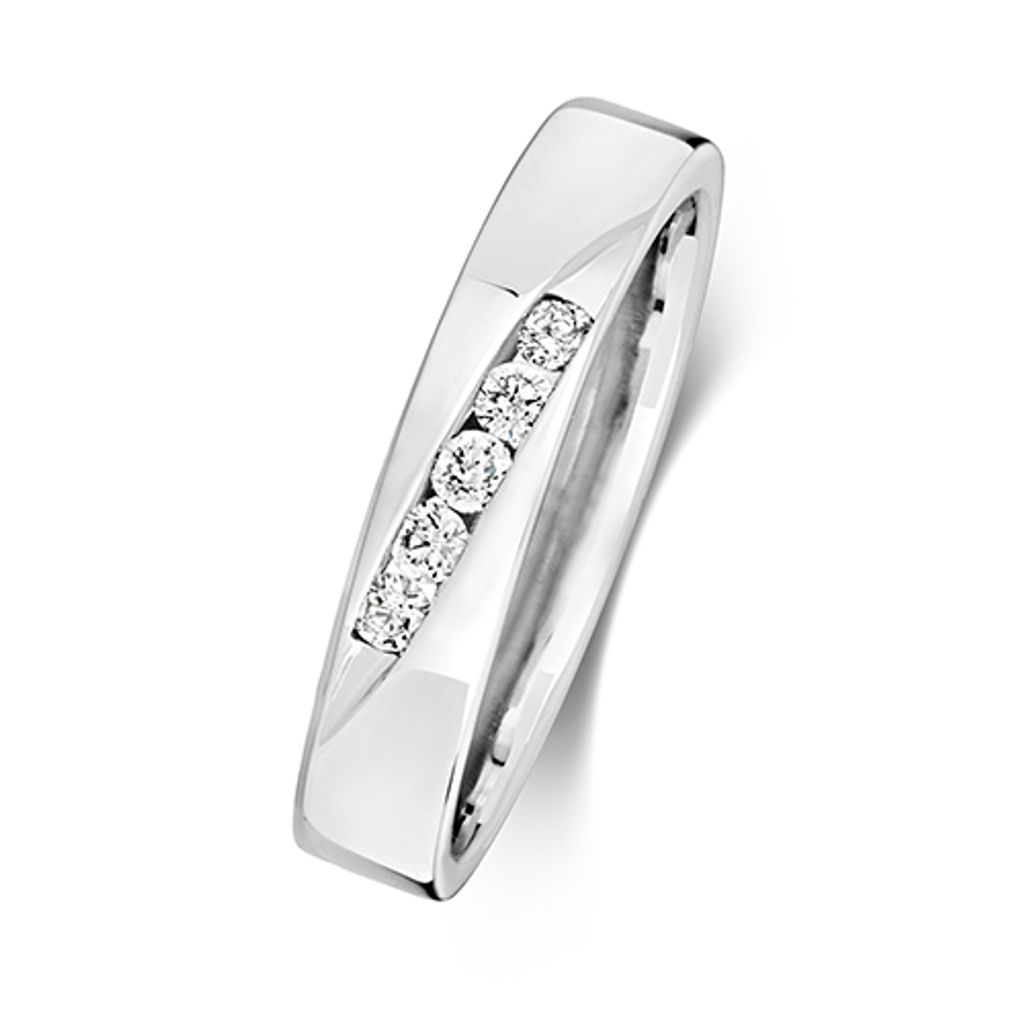 9 Karat (375) Weißgold 4mm Flach Court Form Diamant Trauring/Ehering/Hochzeitsring Brillant-Schliff 0.15 Karat H - PK1, 60 (19.1); TRS380209KWRSS
