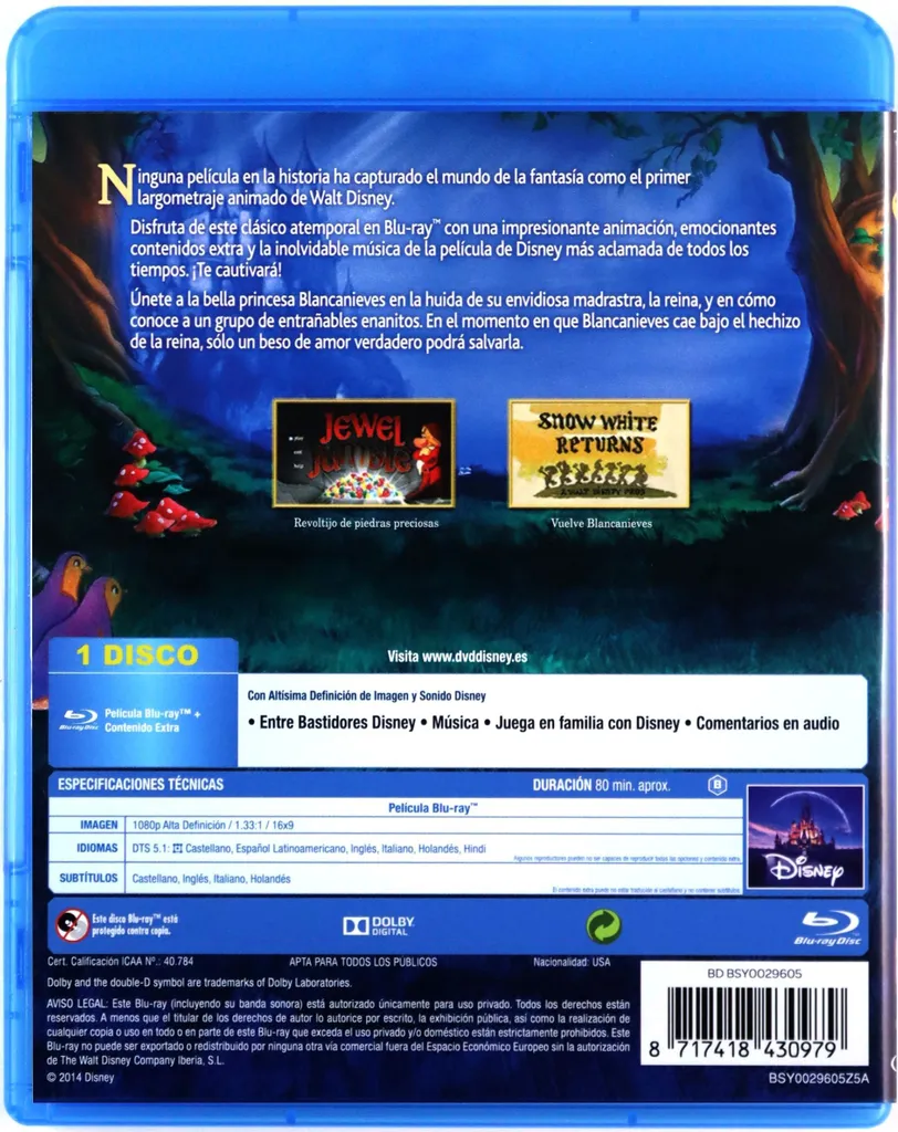 Blanche-Neige et les Sept Nains Blu-ray Version Originale Disney 1937 - 2