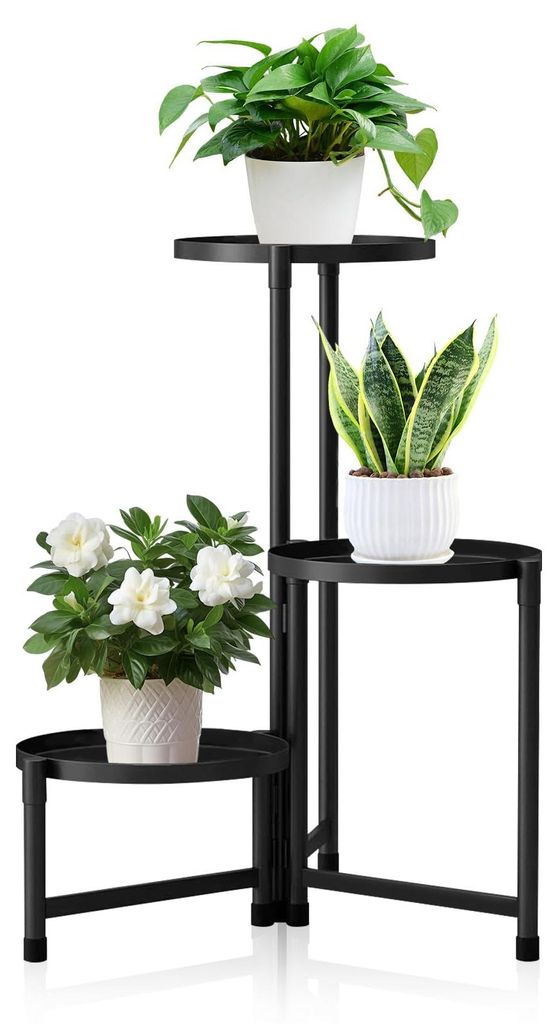 3-stufiger Pflanzenständer, Pflanzenregal für drinnen und draußen, Pflanzenständer Ø 25 cm, Pflanzenständer für drinnen und draußen mit run...