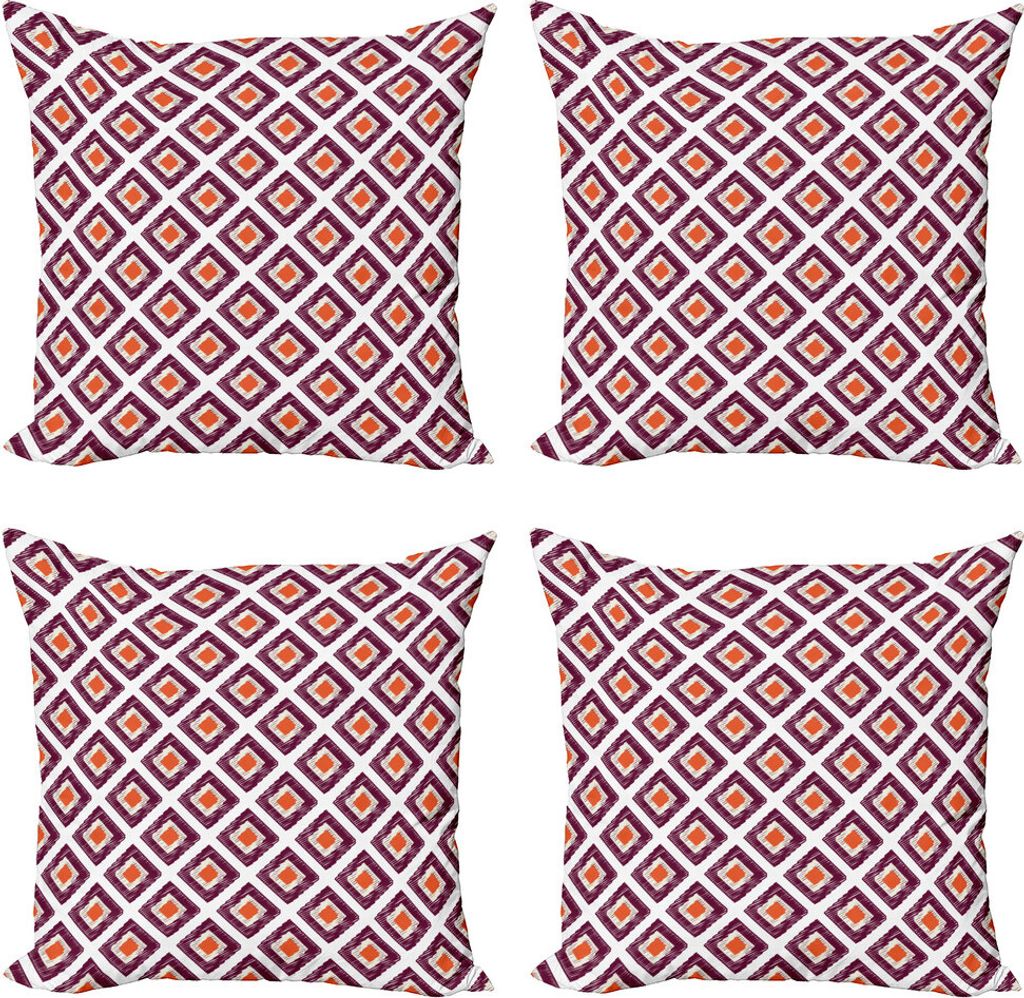 ABAKUHAUS Geometrisch Kissenbezug Set (4 Stück), Triangles Grafik-Druck, Moderner Doppelseitiger Digitaldruck, 50 cm x 50 cm, Plum Marigold Weiß