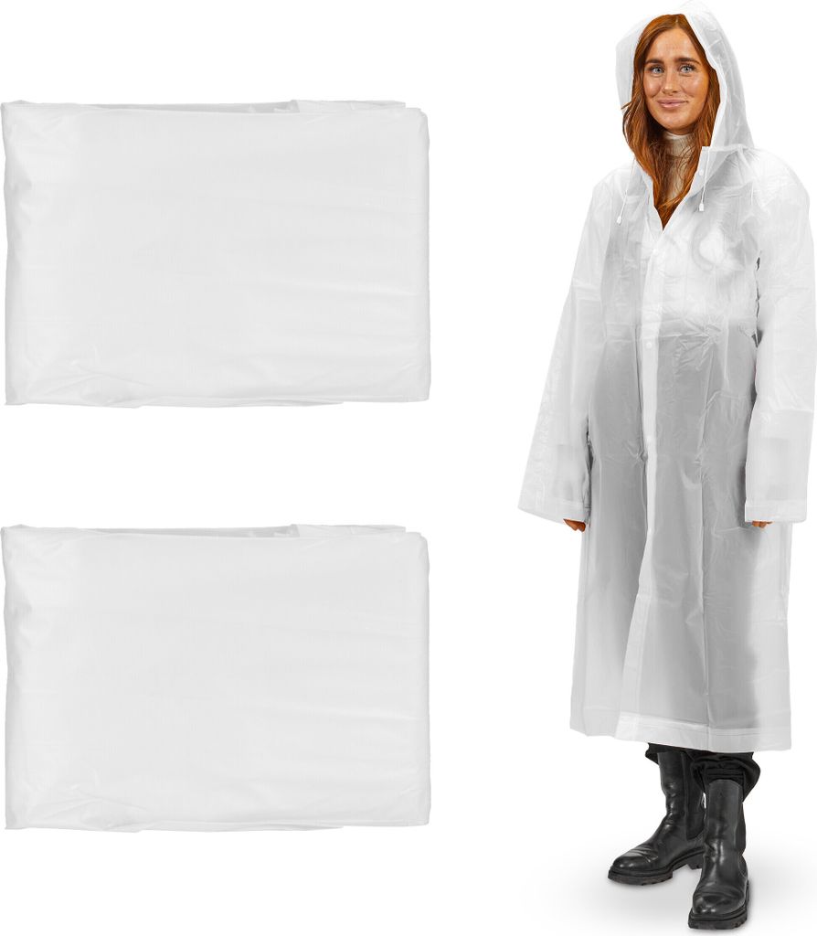 Relaxdays Regenmantel 2er Set, mit Kapuze, Regenponcho Produktbild 