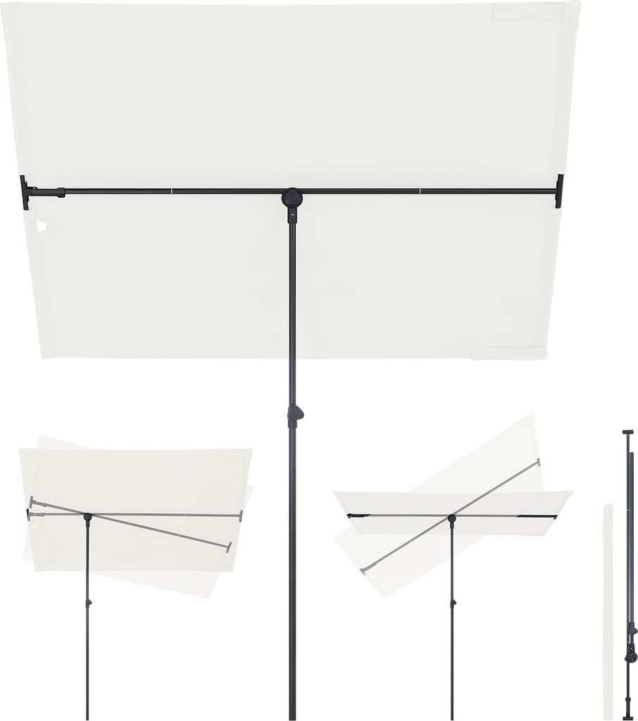 Sekey Sonnenschirm 180×130 cm Rechteckig, Höhenverstellbar 130-230 cm für Balkon und Terrasse, Creme