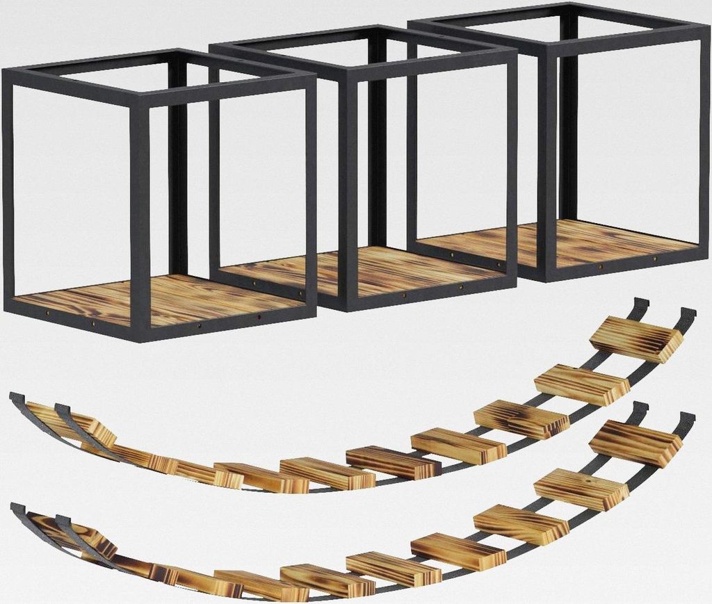 Katzen Kletterwand Set mit 2 Brücken und 3 Liegen aus Holz und Stahl Deckenmontage im industriellen Stil XXL