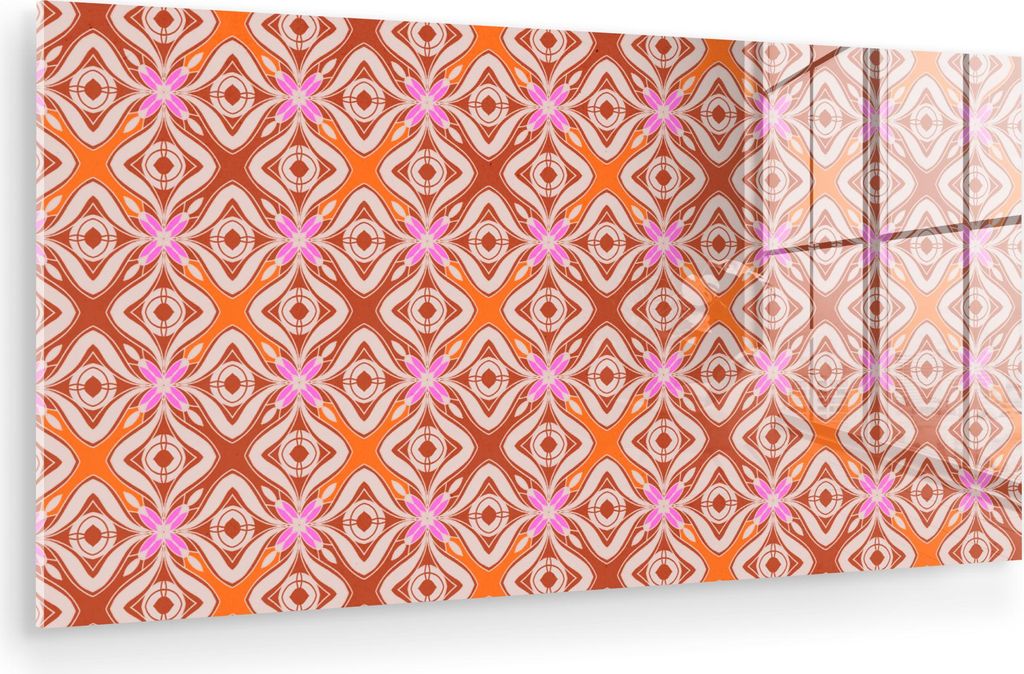 MuchoWow Glasbilder - Bilder auf Wandbild - Foto auf Glas Muster - Formen - Rosa - Orange - Rot 40x20 cm Wanddekoration aus Glas - Acrylglasbild - ...