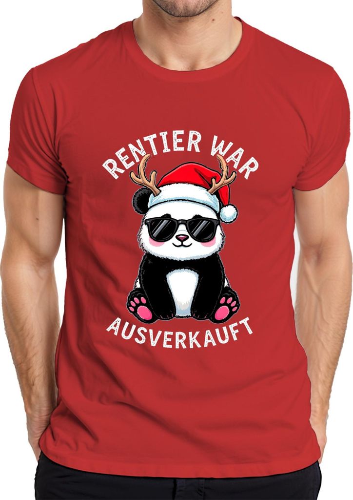 Rentier war t Panda Sonnenbrille Weihnachten Lustig Herren T-Shirt, Rot, L