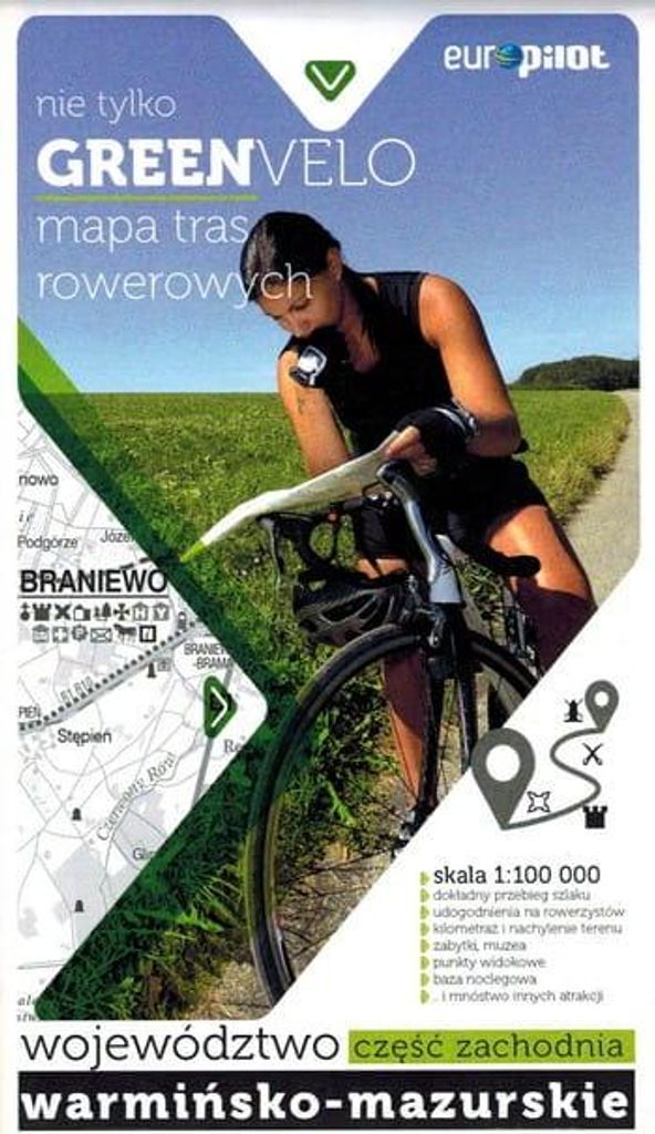 Woiwodschaft Ermland-Masuren, Westteil. Touristische Karte der Radwege. Nicht nur Green Velo. Euro Pilot.