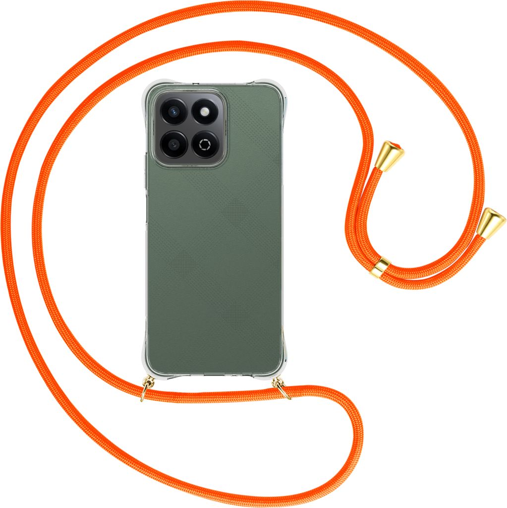Handykette Backcover-Schutzhülle mit Band (Metall goldfarben) für Honor 200 Smart 5G - neonorange