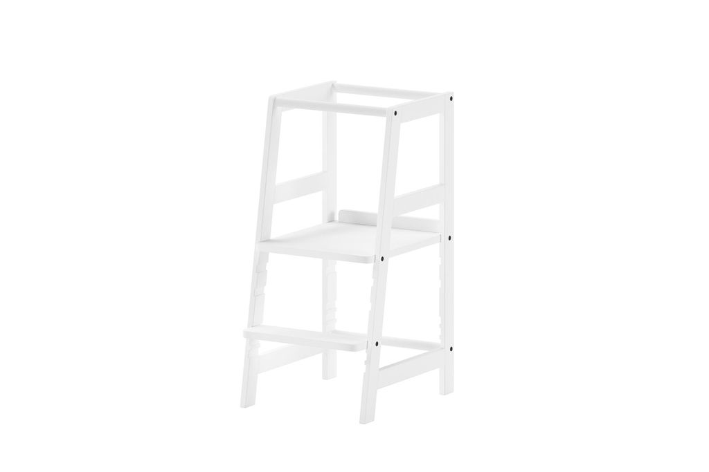 VIPACK - LERNTURM aus massiver Buche, Trittstufe- und Stehfläche 3-fach höhenverstellbar, Oberfläche weiß lackiert