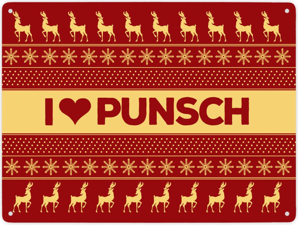 I love Punsch Metallschild XXL in rot mit Weihnachtsmuster Motiv