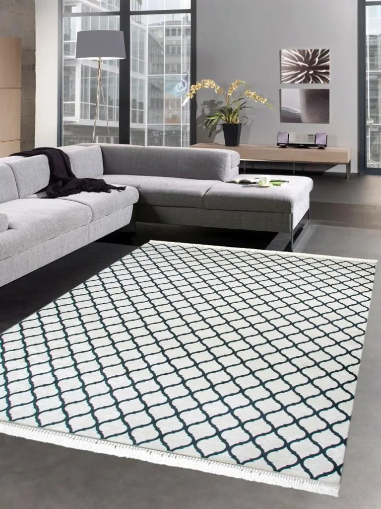 Tapis de cuisine imprimé crème et noir lavable, motif ethnique 120x160
