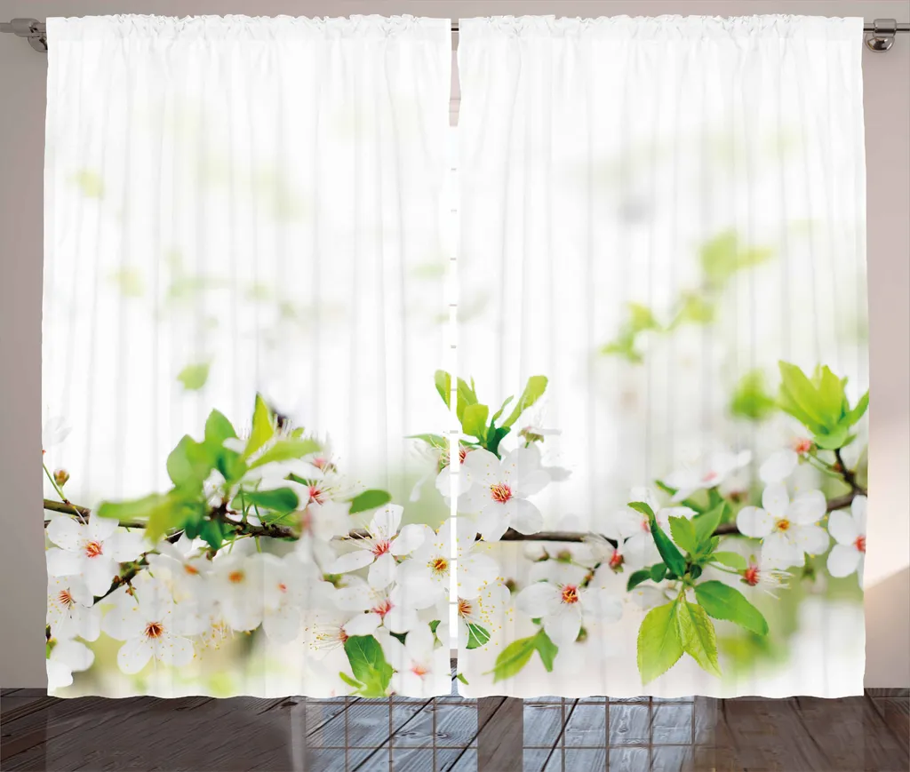 Rideau occultant léger fleurs rustiques pour fenêtre large 280x225 blanc