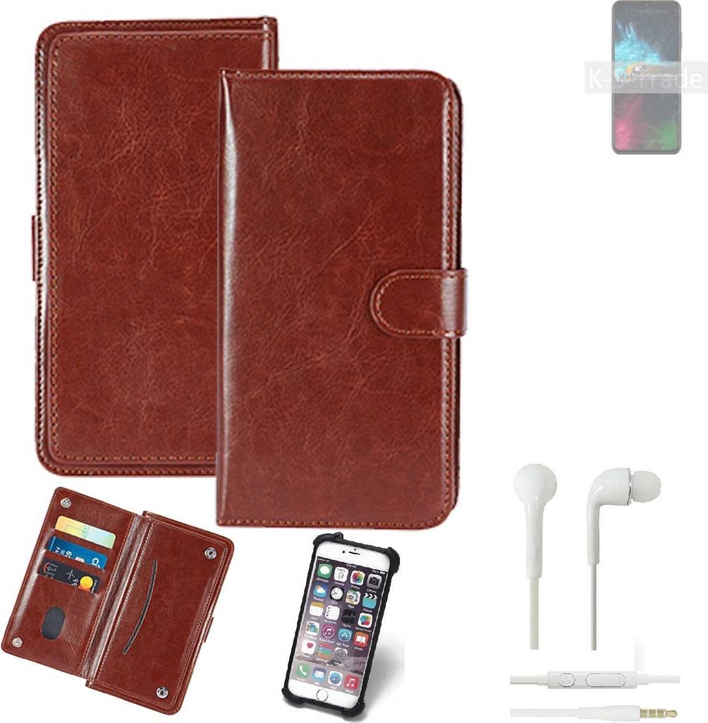 K-S-Trade 360° Hülle kompatibel mit Ulefone Note 12 inkl. Headphones braun Kunstleder Case BookCase WalletCase Kunstlederederhülle Handyhülle,