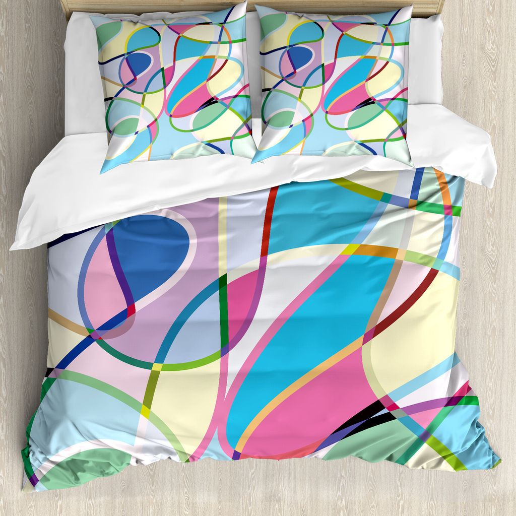 ABAKUHAUS Moderne Kunst Bettbezug, Bunte Zeilen, Milbensicher Allergiker geeignet mit Kissenbezügen, 155 cm x 220 cm - 80 x 80 cm, Mehrfarbig