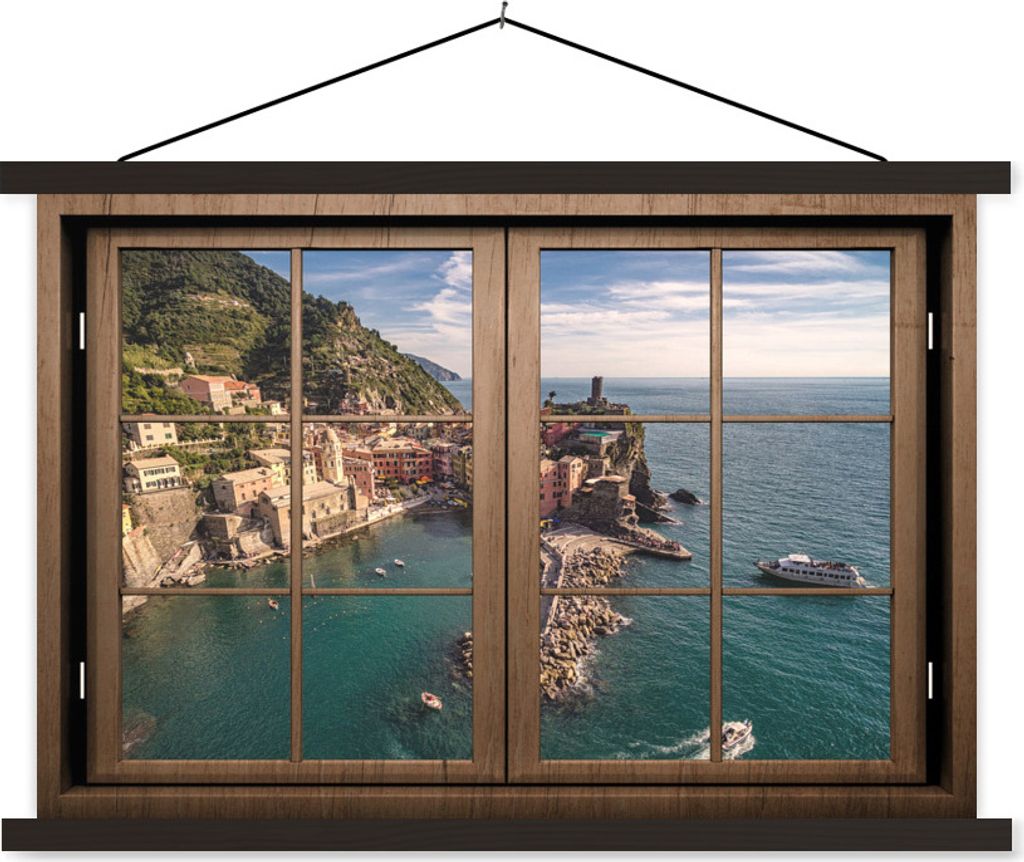 MuchoWow Textilposter Durchsichtig - Fenster - Insel 120x80 cm mit schwarzem Rahmen - Wanddeko