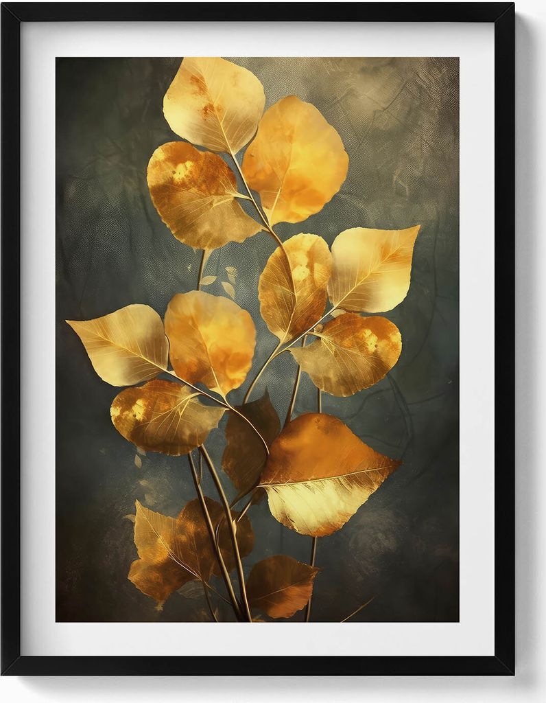 Blattgold Glamour– Wandbild mit Rahmen – Gerahmtes Bild – Wanddekoration – 60x80 cm – Schwarz Rahmen