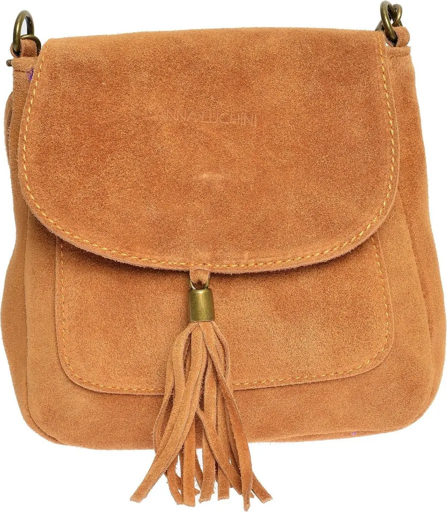 Grand sac à main en cuir cognac AL 8096 avec bandoulière amovible chic