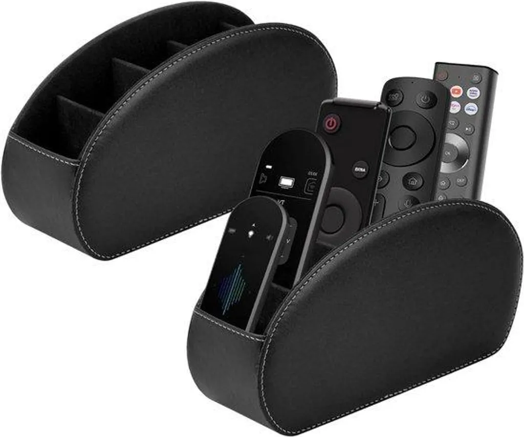 Boîte de rangement en cuir PU noir à 5 compartiments pour télécommandes