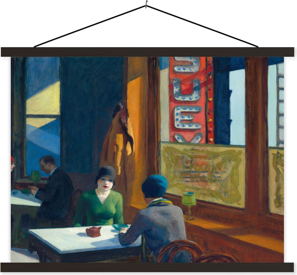 MuchoWow Textilposter Chop Suey - Edward Hopper 60x45 cm mit schwarzem Rahmen - Poster Schlafzimmer