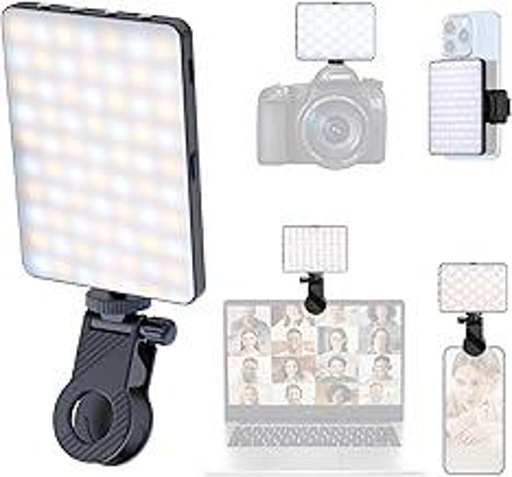 Selfie Licht mit Clip, 80 LED Videolicht Dimmbare 3000K-9900K Handylicht, Eingebauten Rechargeable Akkus CRI 95+,3 Lichtmodi,Tragbares Kamera Licht...
