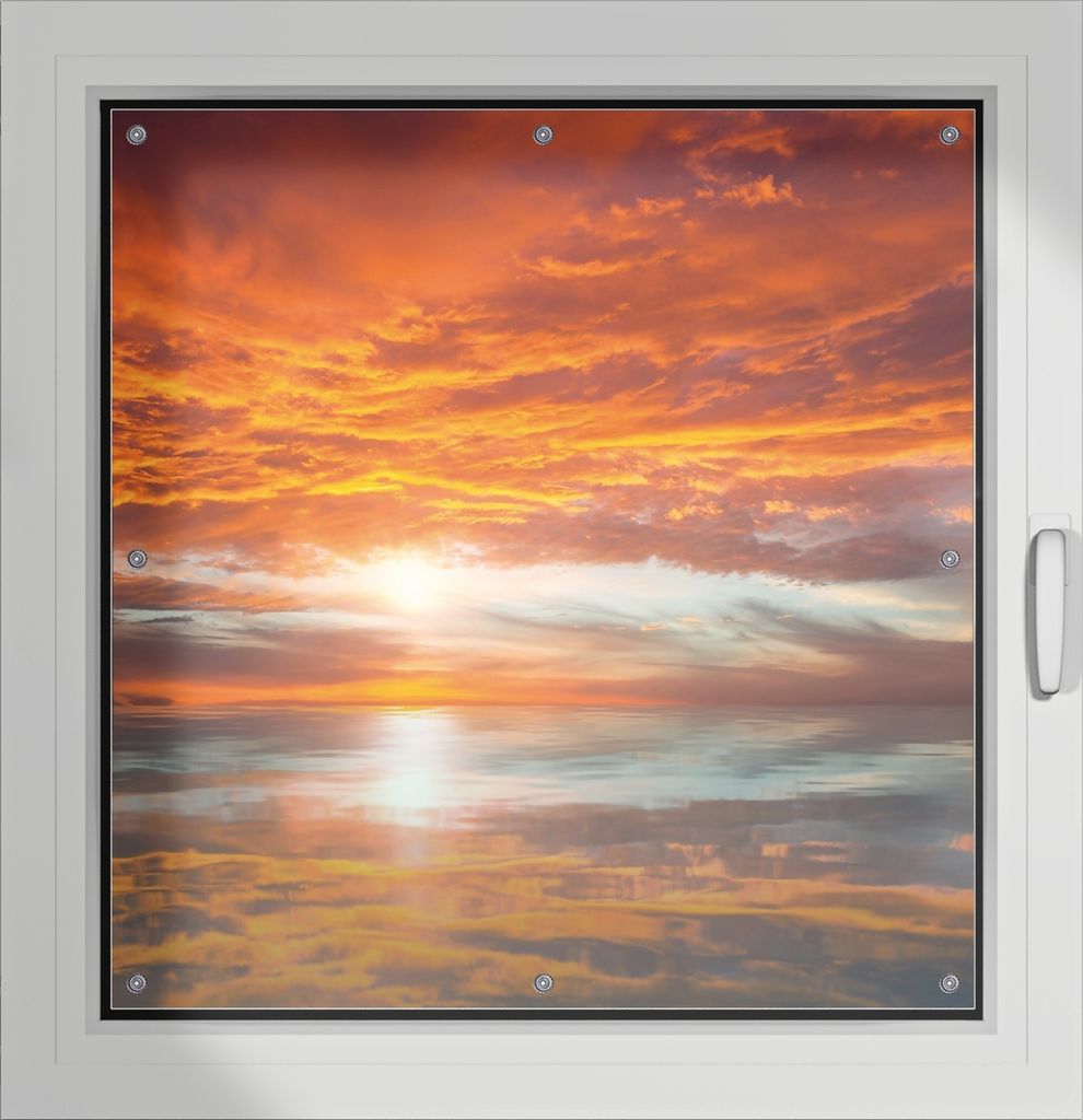 Wallario Lichtschutzbild, Dekorativer Sichtschutz Sonnenschutz 96 x 93 cm mit Motiv: Abendrot in Reflexion über dem See - Verdunklung ohne Bohren