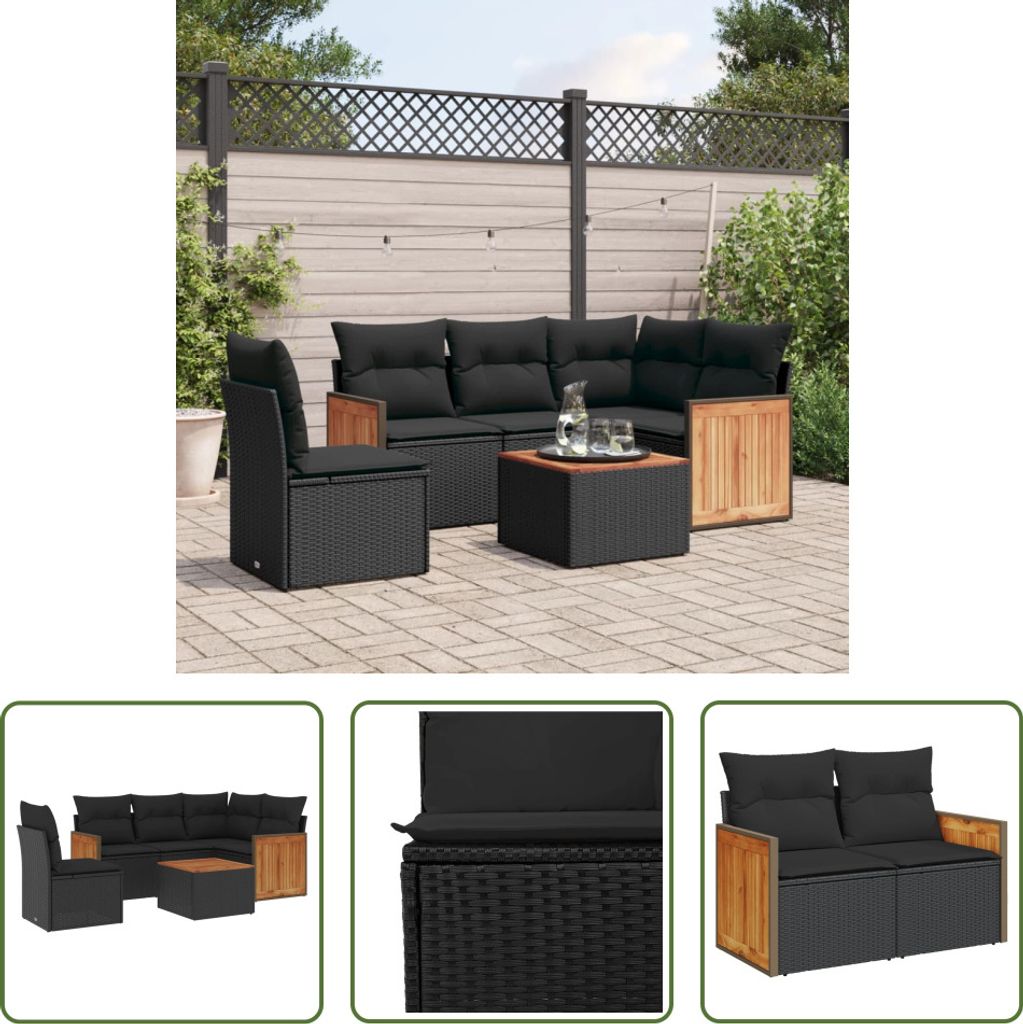 The Living Store 6-tlg. Garten-Sofagarnitur mit Kissen Schwarz Poly Rattan